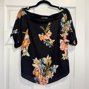 BABATON Aritzia Malik Off Shoulder Black Floral Blouse Top Size XS